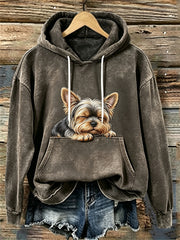 Women's Lovely Sleeping Yorkshire Dog Print Cozy Hoodie