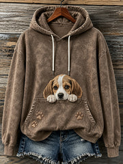 Women's Lovely Peeking Beagle & Paws Print Hoodie