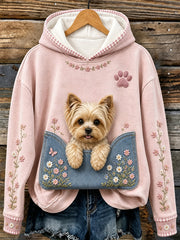 Women's Cute Yorkshire Terrier Floral Print Comfy Sweatshirt