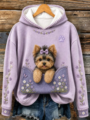 Women's Cute Yorkshire Terrier Floral Print Comfy Sweatshirt