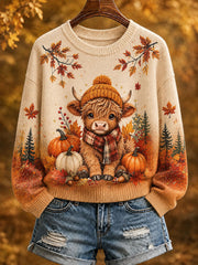 Women's Fall Highland Cow Print Casual Sweatshirt