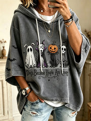 Women's Dogs Because People Are Creepy Halloween Dogs Mid Sleeve Hoodie