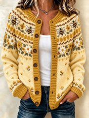Women's bee pattern design casual cardigan-style knit jacket