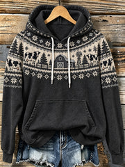 Women's farm cow pattern printed casual hoodie