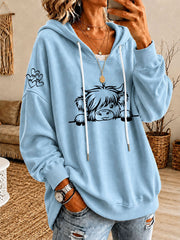 Women’s Highland Cow Print Casual Hoodie