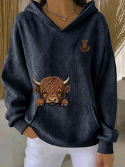 Women’s Highland Cow Print Casual Hoodie