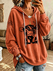 Women’s Highland Cow Print Casual Hoodie