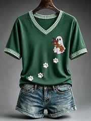 Women's Halloween Ghost and Dachshund T-Shirt