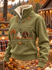 Women's Vintage I'm Ready For The 'ber Months Print Fur Collar Top