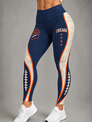 Women's Chicago Football Lover Bear Art Printed Leggings