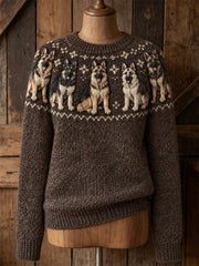 Women's Vintage German Shepherd Dogs Yoke Isle Print Cozy crew neck sweater
