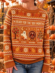 Women's Vintage I'm Ready For The 'ber Months Print Long-sleeved Sweater