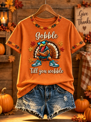 Women's Thanksgiving turkey print short-sleeved T-shirt