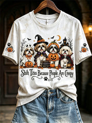 Women's Shih Tzus Because People Are Creepy Halloween Dogs Print short-sleeved T-shirt