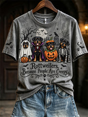 Women's Rottweilers Because People Are Creepy Halloween Dogs Print short-sleeved T-shirt