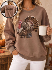 Women's Thanksgiving Turkey Art Thankful Printed Sweatshirt
