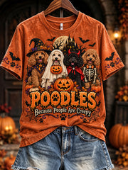 Women's Poodles Because People Are Creepy Halloween Print Short-sleeved T-shirt