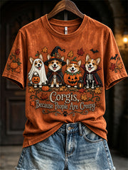 Women's Corgis Because People Are Creepy Fall Halloween Dogs Print short-sleeved T-shirt