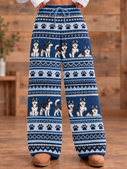 Women's Animal Dog Art Printed Flannel Pants