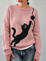 Women's Lovely Black Cat Print Cozy Sweater