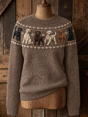 Women's Vintage Labrador Dogs Yoke Isle Print crew neck sweater