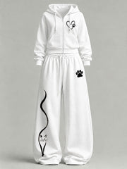 Women's Cute Cat Print Casual Set