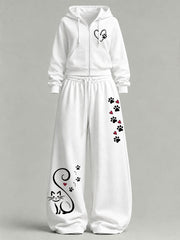 Women's Cute Cat Print Casual Set