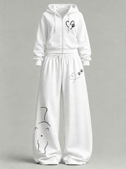 Women's Cute Cat Print Casual Set