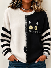 Women's Cute Cat Art Crew Neck Sweater