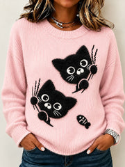Women's Cute Cat Art Crew Neck Sweater