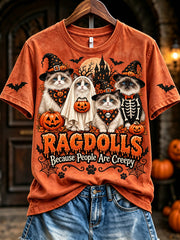 Women's Ragdolls Because People Are Creepy Halloween Print Short-sleeved T-shirt