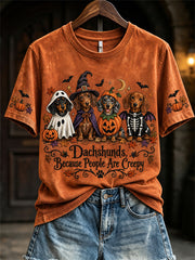 Women's Dachshunds Because People Are Creepy Fall Halloween Dogs Print short-sleeved T-shirt