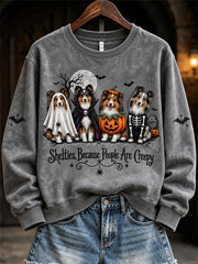 Women's Vintage Shelties Because People Are Creepy Halloween Print Sweatshirt