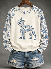 Women's Boston Terrier Chinese-style floral print sweatshirt