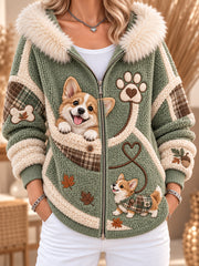 Women's Fun Animal-Themed Knitted Zip-Up Hoodie