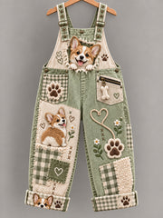 Women's Fun Animals Art Print Casual Overalls