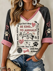 Women's Adopt a Dog Month Pet Lover Print Raglan Sleeve Top