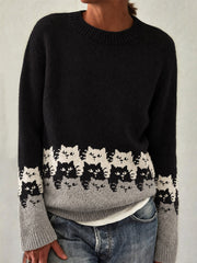 Women's Cute Cats In Autumn And Winter Print Long-sleeved Sweater