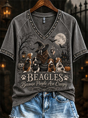 Women's Beagles Because People Are Creepy Halloween Witch & Dogs Print short-sleeved T-shirt