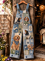 Women's Fun Animals Art Print Casual Overalls