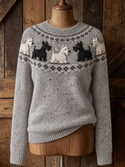 Women's Vintage Scottish Terriers Yoke Isle Print crew neck sweater