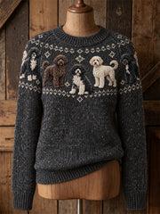 Women's Vintage Portuguese Water Dogs Yoke Isle Print crew neck sweater