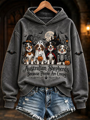 Women's Australian Shepherds Because People Are Creepy Halloween Print Cozy Hoodie