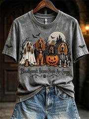 Women's Bloodhounds Because People Are Creepy Halloween Dogs Print short-sleeved T-shirt