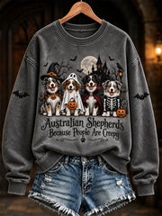 Women's Australian Shepherds Because People Are Creepy Halloween Print Cozy Sweatshirt