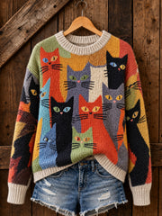 Women's Cute Cats Print Cat Lovers Casual Sweater
