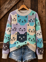 Women's Cute Cats Print Cat Lovers Casual Sweater