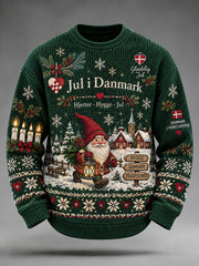Men's Christmas-Themed Print Waffle-Knit Long-Sleeve Top