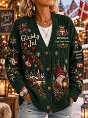 Women's Christmas-Themed Print Knit Cardigan