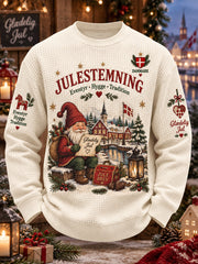 Men's Christmas-Themed Print Waffle-Knit Long-Sleeve Top